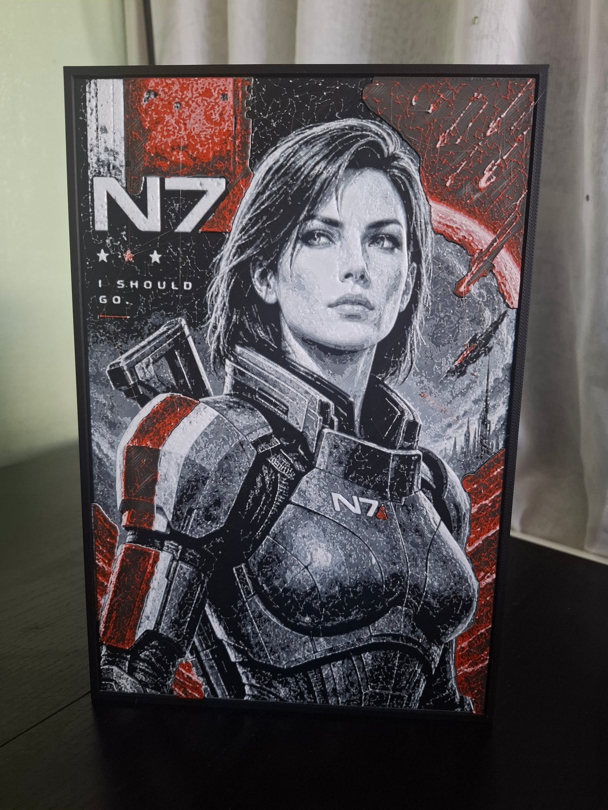 Mass Effect N7 Commander Shepard 3D HueForge Art — 24cm × 16cm — Free Stand — Brand New
