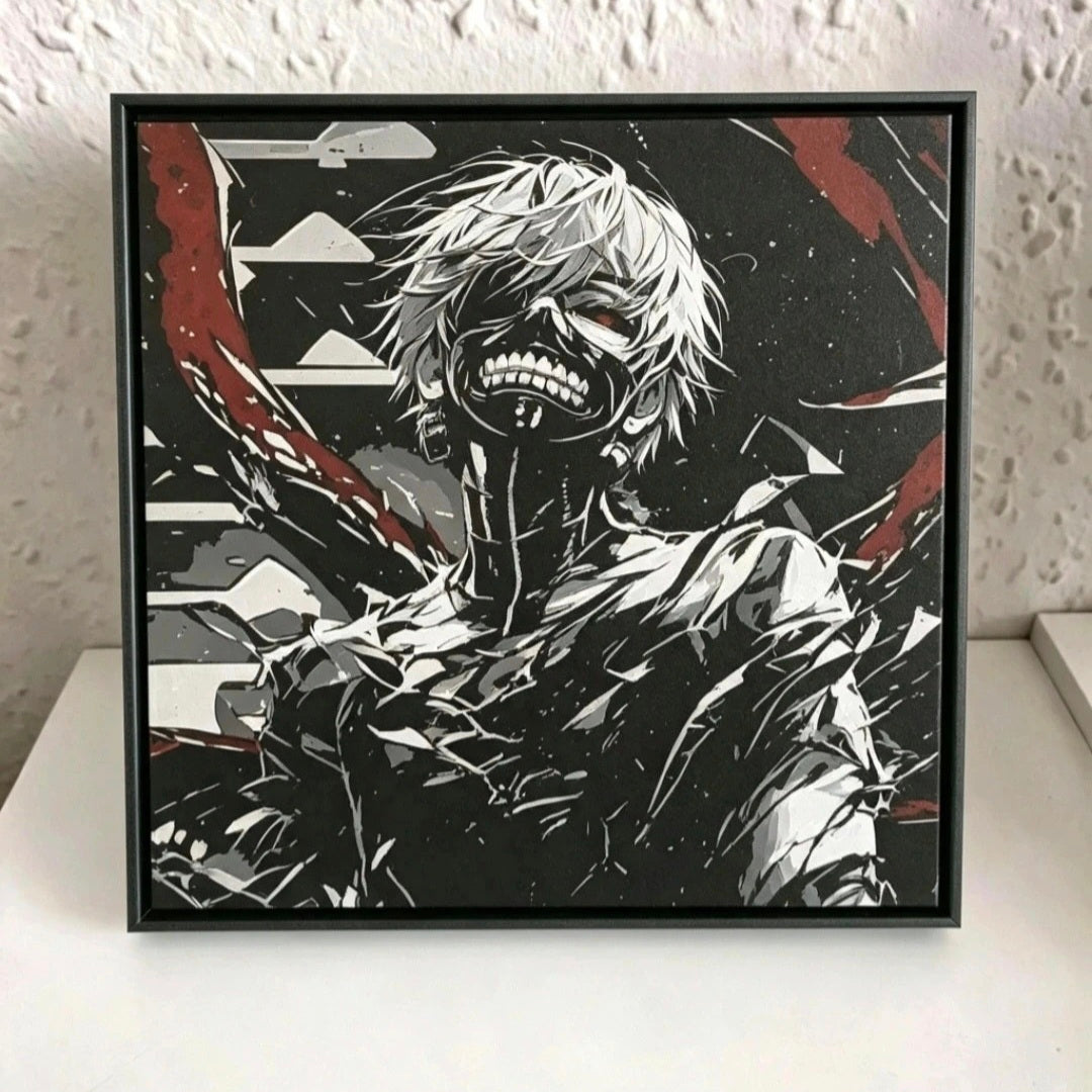 Framed Kaneki Ken Tokyo Ghoul 3D HueForge Art | 20x20cm | Free Display Stand | Brand New