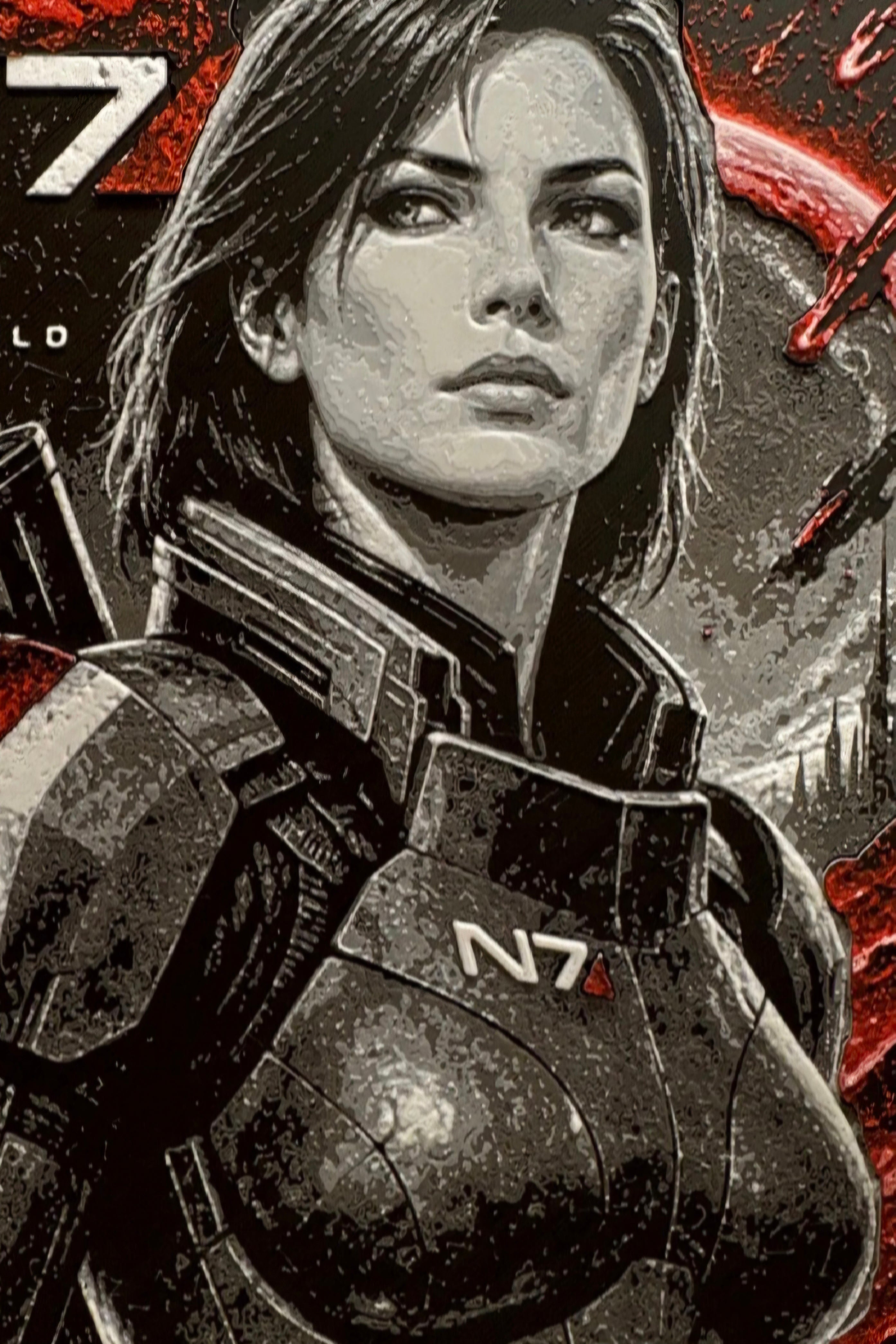 Mass Effect N7 Commander Shepard 3D HueForge Art — 24cm × 16cm — Free Stand — Brand New