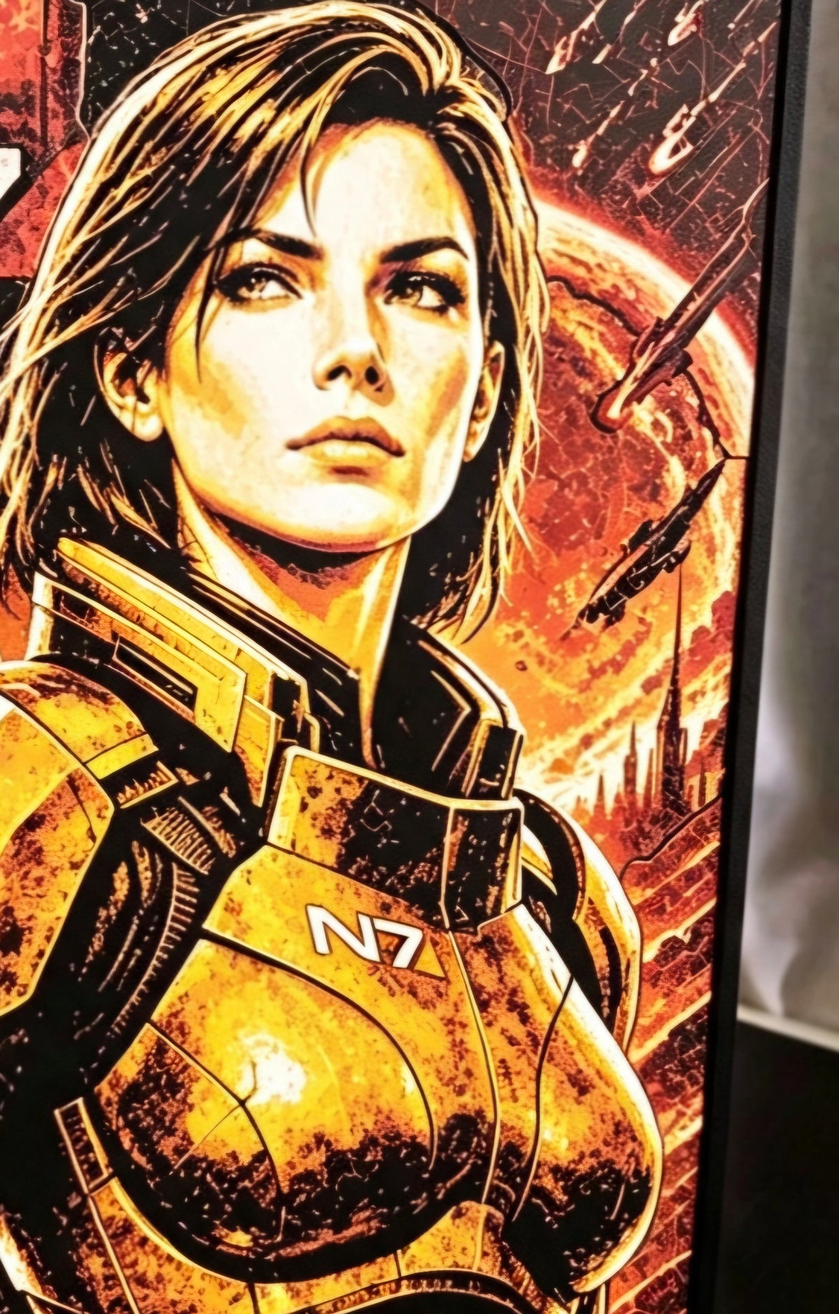 Framed Mass Effect N7 Commander Shepard HueForge 3D Print | 24×16cm + Stand | Brand New