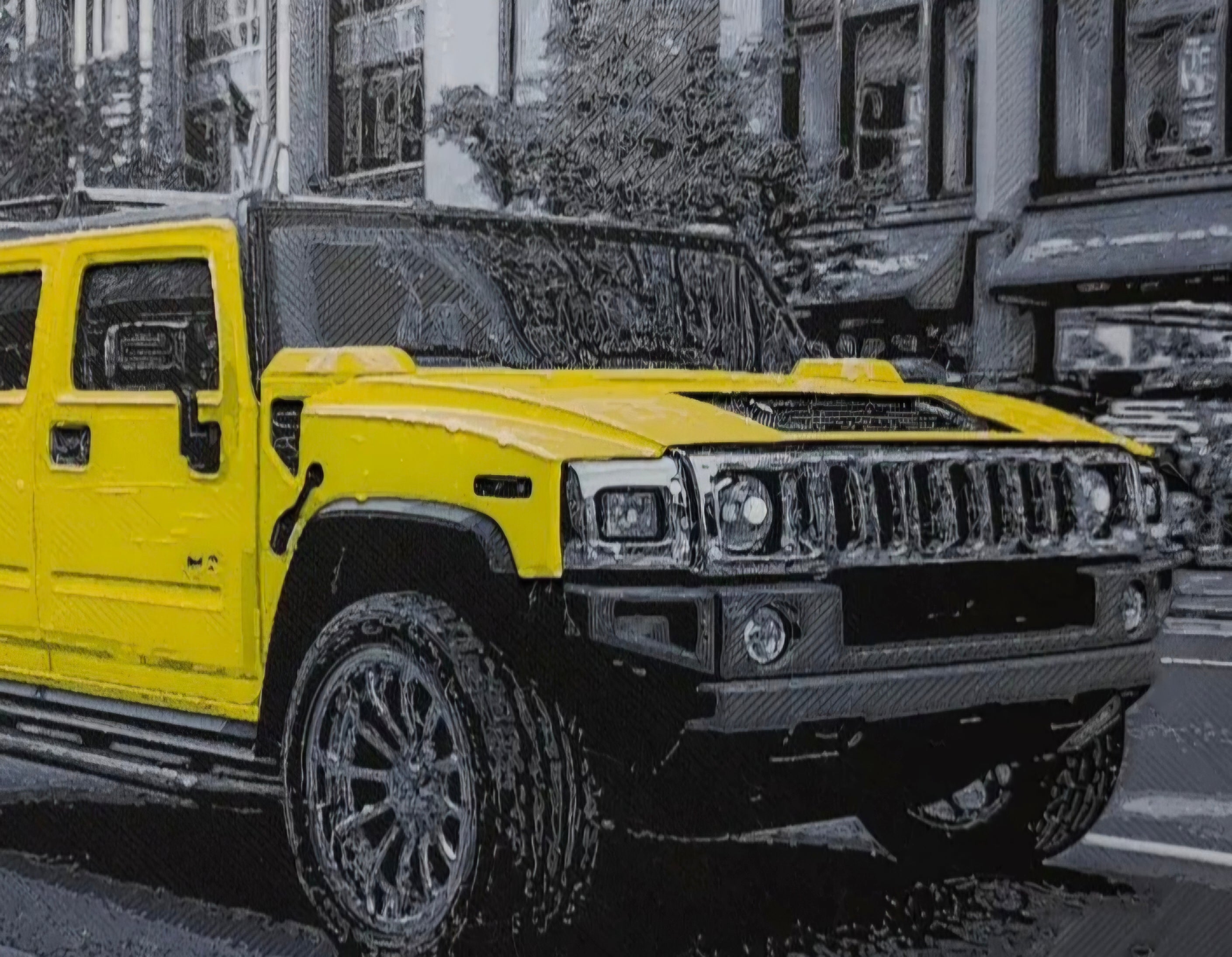 Yellow Hummer H2 3D Printed HueForge Art — 20cm × 15cm — Framed + Free Stand
