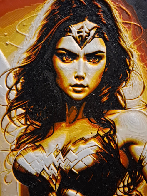 Wonder Woman 3D Printed HueForge Art — 21cm × 16cm — Framed + Free Stand — Brand New
