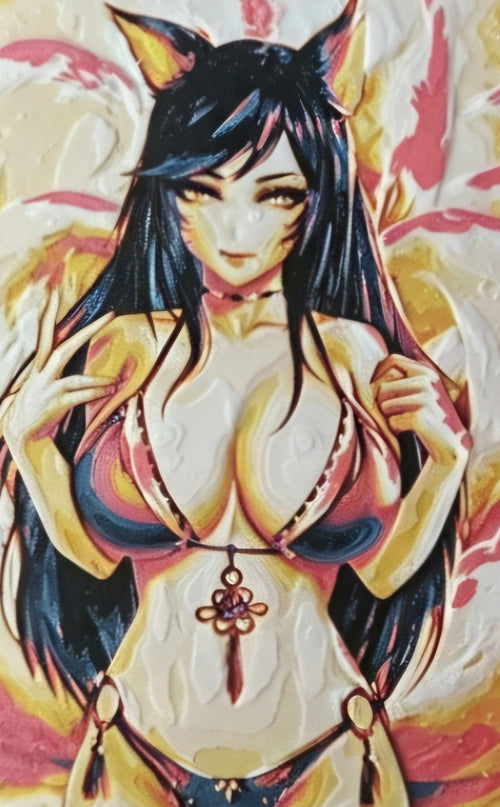Fantasy Fox Girl 3D HueForge Art Print | 15cm × 10cm | Free Display Stand | Brand New