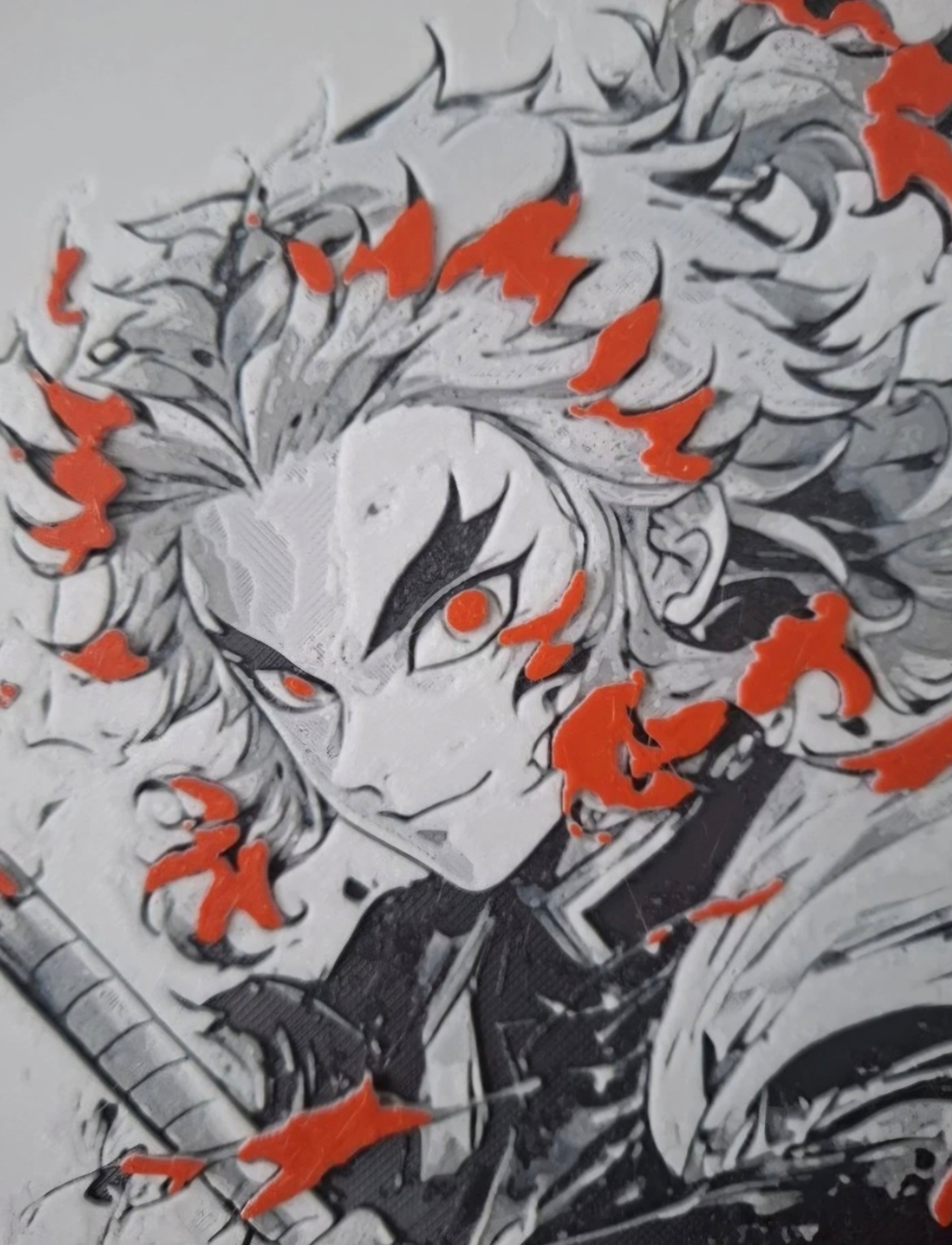 Framed Demon Slayer Rengoku Kyojuro 3D HueForge Art Print | 20×20cm | Free Display Stand | Brand New
