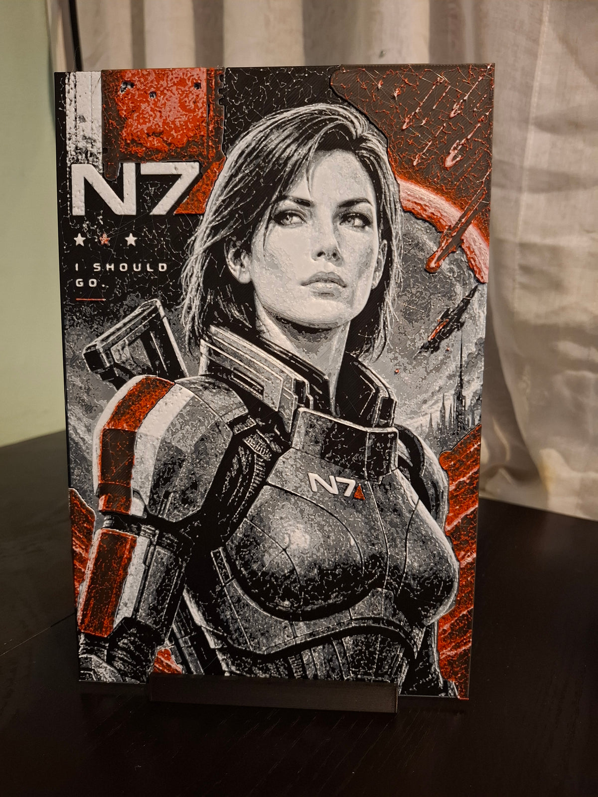 Mass Effect N7 Commander Shepard 3D HueForge Art — 24cm × 16cm — Free Stand — Brand New
