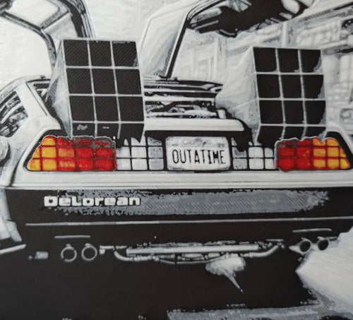 Back to the Future DeLorean 3D HueForge Art — 15cm × 15cm — Framed + Free Stand — Brand New