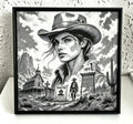 Framed Wild West Cowgirl 3D HueForge Art | 20×20cm | Free Display Stand | Brand New