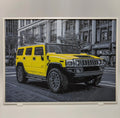 Yellow Hummer H2 3D Printed HueForge Art — 20cm × 15cm — Framed + Free Stand