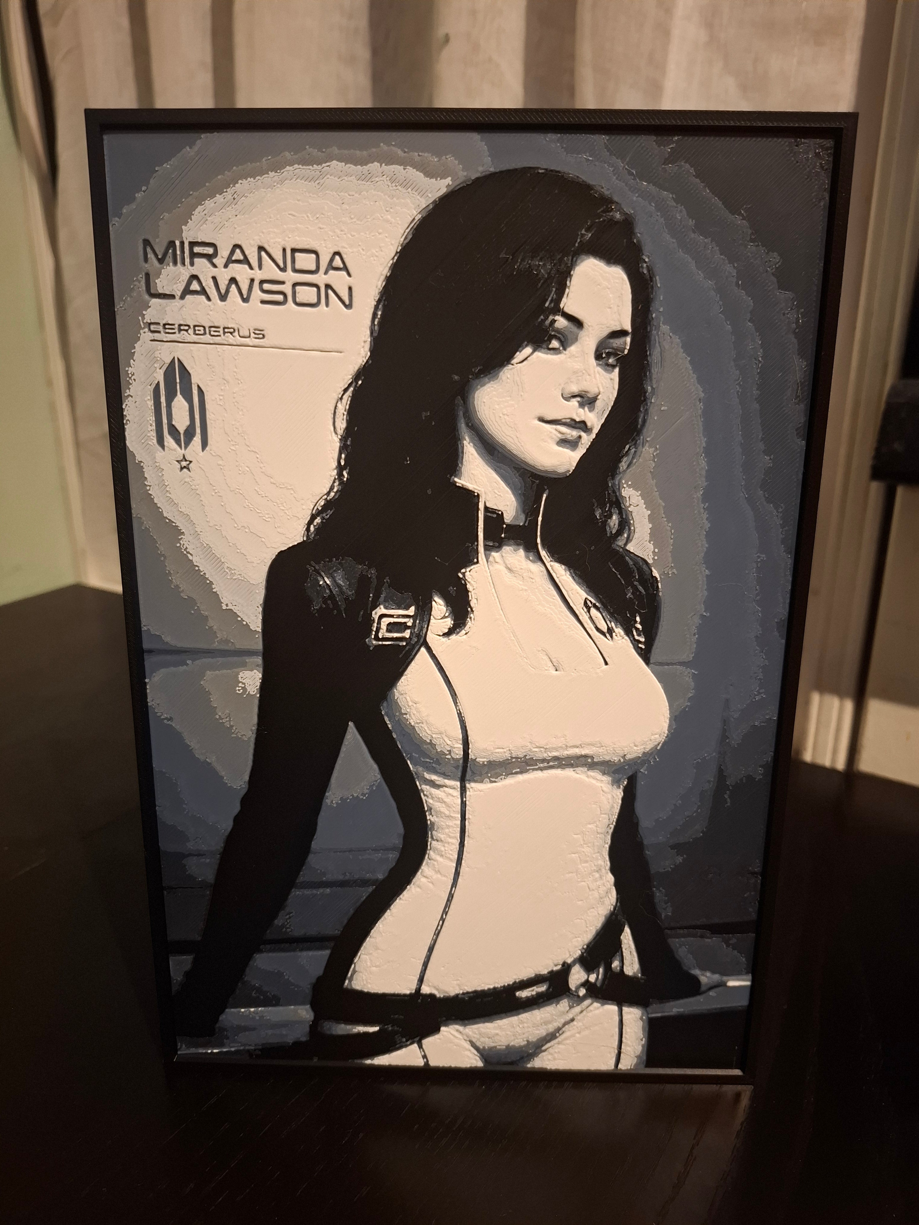 Framed Mass Effect Miranda Lawson HueForge 3D Print | 24×16cm + Stand | Perfect Cond