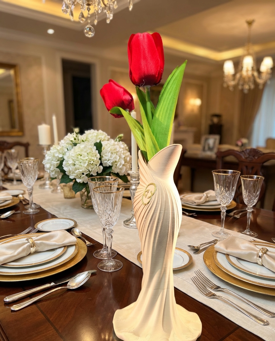 Elegant Dress Vase - 3D Printed Artistic Flower Holder, 20cm Tall - Image 2