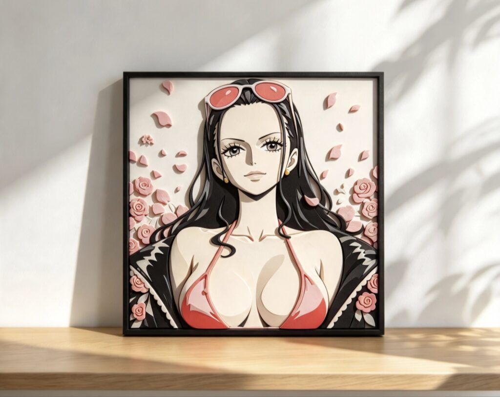 Nico Robin One Piece HueForge 3D Layered Art Print — 20cm × 20cm — Framed with Display Stand