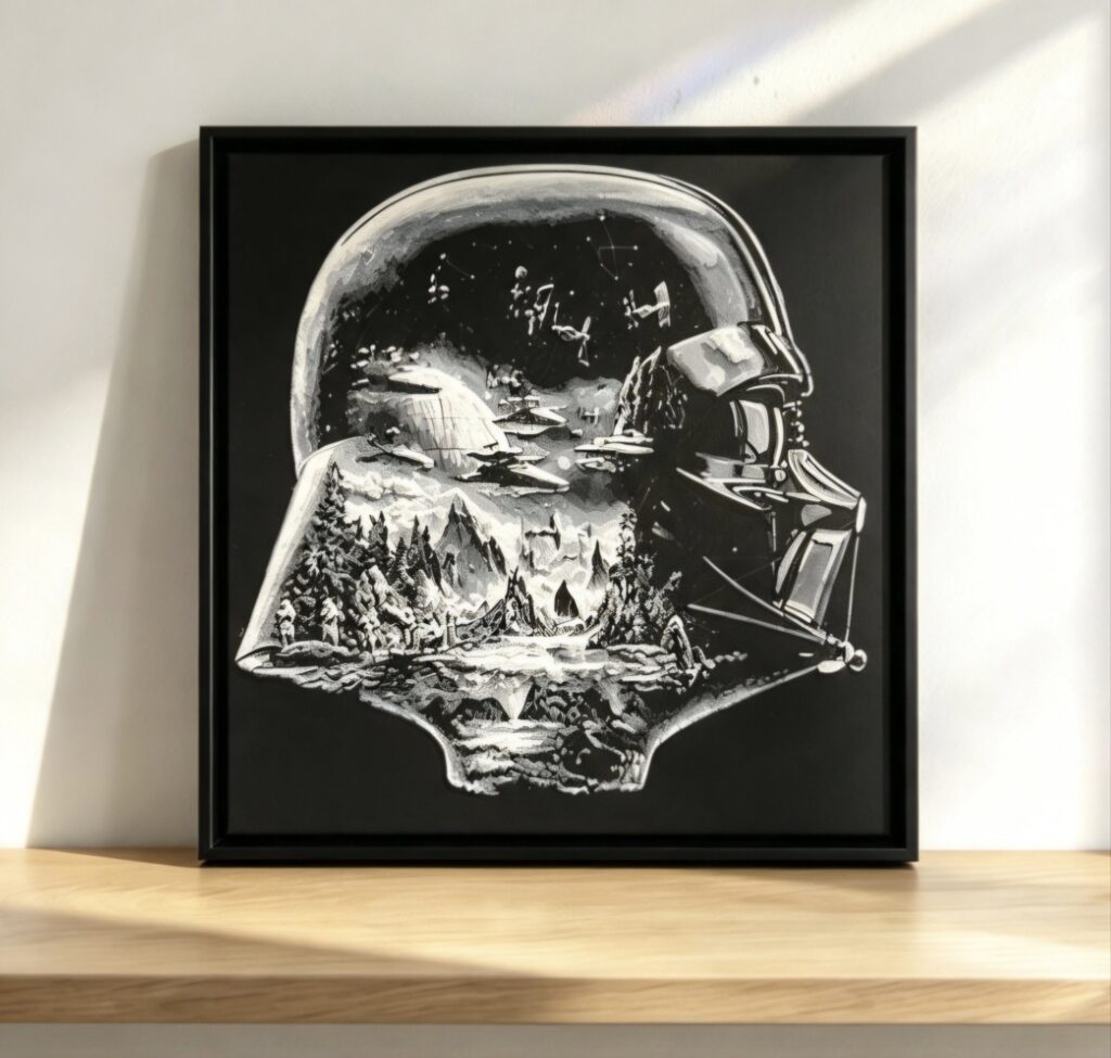 Darth Vader Helmet Star Wars Landscape — HueForge 3D Layered Art Print — 15cm × 15cm