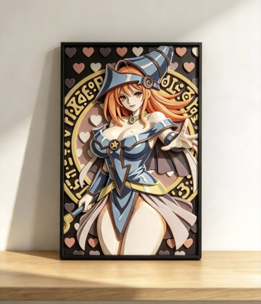Nami x Dark Magician Girl — One Piece × Yu-Gi-Oh! Crossover HueForge 3D Layered Art Print — 23cm × 17cm — Framed